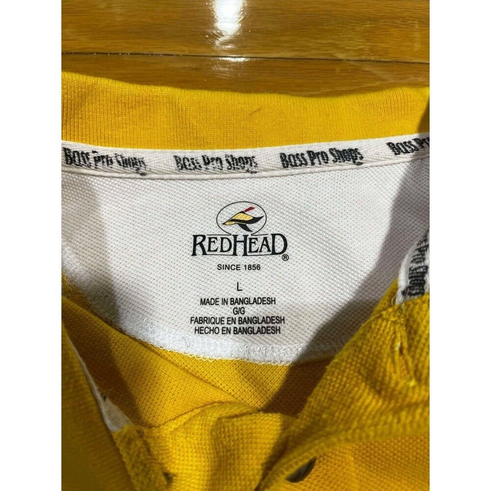 RedHead Polo Shirt Mens Large Yellow Black White Stripe Bass Pro Shops Outdoor - Picture 3 of 6